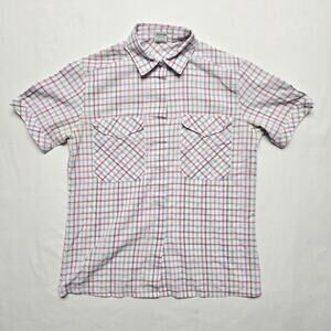 Vintage Plaid Shirt Womens Small 8 Purple Blue Button Up Chest Pockets Blouse